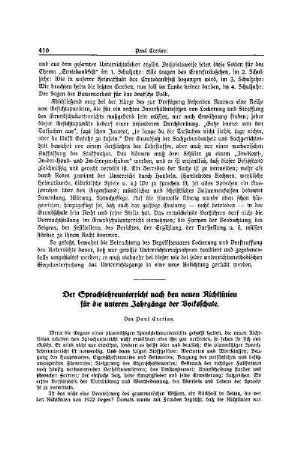 Der Sprachlehreunterricht nach den neuen Richtlinien für die unteren Jahrgänge der Volksschule
