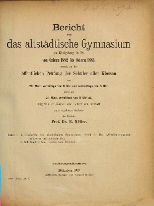 Bericht über das Altstädtische Gymnasium zu Königsberg i. Pr : von Ostern ... bis Ostern ... 1882/83