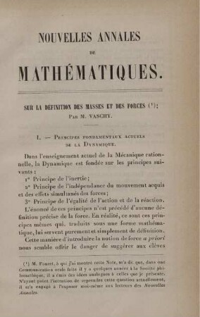 Sur la définition des masses et des forces.