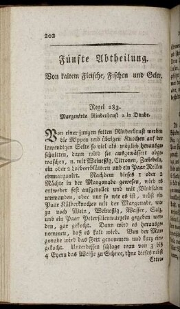 Fünfte Abtheilung. Von kaltem Fleische, Fischen und Gelee.