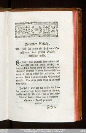 Neunter Absatz, Wie man sich gegen ein Husaren-Detaschement von gleicher Stärke verhalten müsse.
