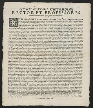 Ducalis Gymnasii Stuttgardiani Rector Et Professores...