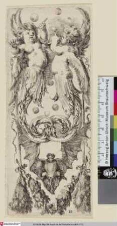 Ornament mit Putten und Fledermaus