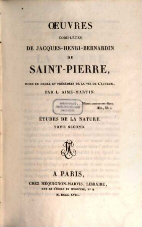 Oeuvres complètes de Jacques-Henri-Bernardin de Saint-Pierre. 4, Études de la nature ; T. 2