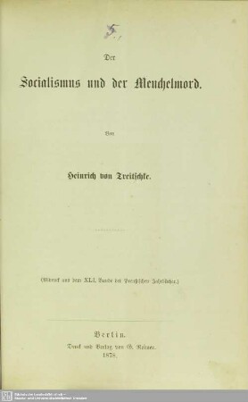 Der Socialismus und der Meuchelmord