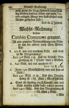 Wechsel-Rechnung/ sonsten Cambio Commune genannt.