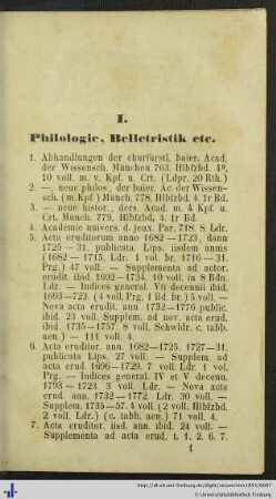 I. Philologie, Belletristik etc.