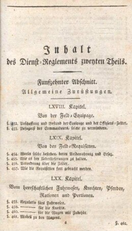Inhalt des Dienst-Reglements zweyten Theils.