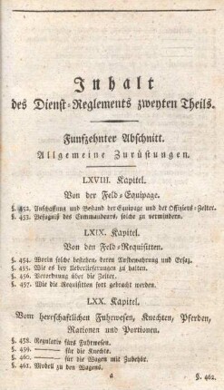 Inhalt des Dienst-Reglements zweyten Theils.