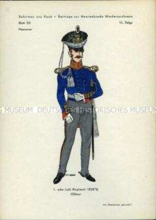 Uniformdarstellung, Offizier des Leib-Regiments, Königreich Hannover, 1838.