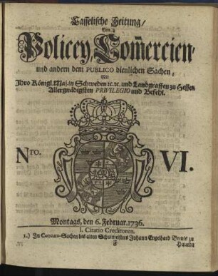 Nro. VI, Montags, den 6. Februar 1736