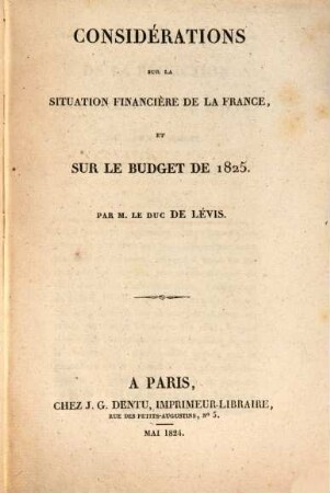 Considérations sur la situation financière de la France et sur le budget de 1825