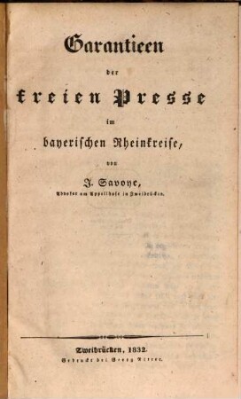 Garantien der freien Presse im bayerischen Rheinkreise