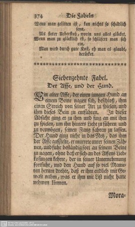 Siebenzehnte Fabel. Der Affe, und der Hund