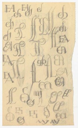 Kalligrafiestudien : Diverse Studien zu Initialen, teils als Monogramme; rückwärtig Notizen