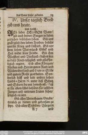 IV. Unser täglich Brod gib uns heute.