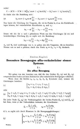 Zweites Kapitel - Besondere Bewegungen affin-veränderlicher ebener Systeme.