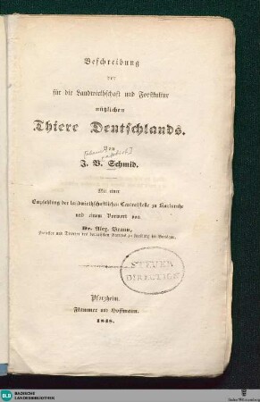Beschreibung der für die Landwirthschaft und Forstkultur nützlichen Thiere Deutschlands