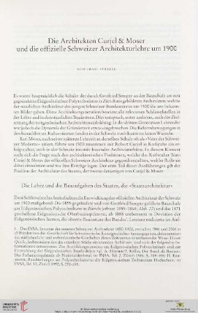 Die Architekten Curjel & Moser und die offizielle Schweizer Architekturlehre um 1900