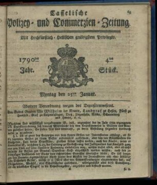 4tes Stueck, Montag den 25ten Januar. 1790