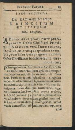 Pars Secunda De Ratione Status Principum Et Statuum Orbis Christiani.