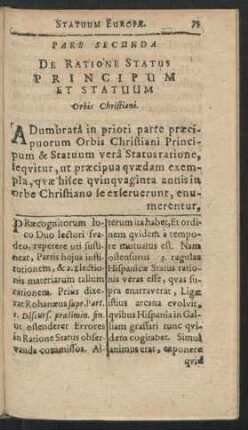 Pars Secunda De Ratione Status Principum Et Statuum Orbis Christiani.