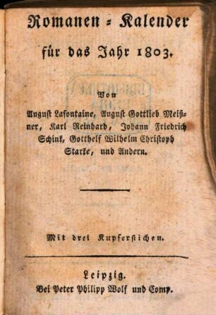 Romanen-Kalender für das Jahr ..., 1803