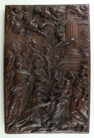 Holzrelief mit Anbetung der Heiligen Drei Könige