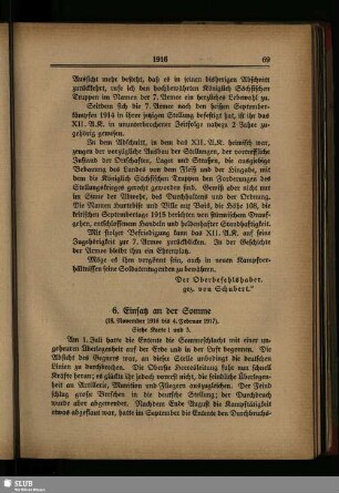 6. Einsatz an der Somme : (18. November 1916 bis 4. Februar 1917)