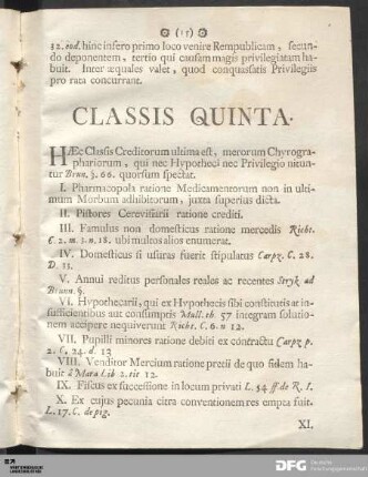 Classis Quinta.
