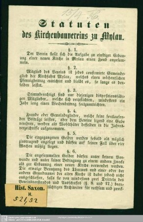 Statuten des Kirchenbauvereins zu Mylau