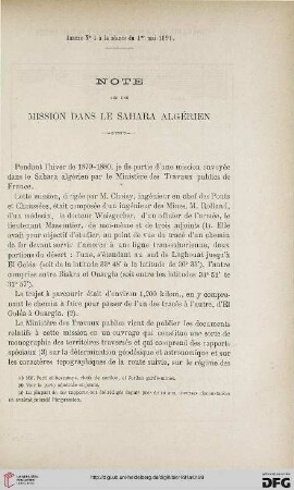 3.Ser. 2.1891: Note sur une mission dans le Sahara algérien