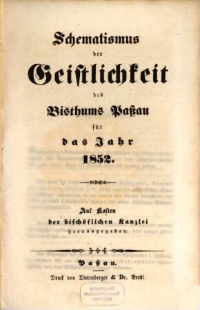 Schematismus des Bistums Passau. 1852, 1852