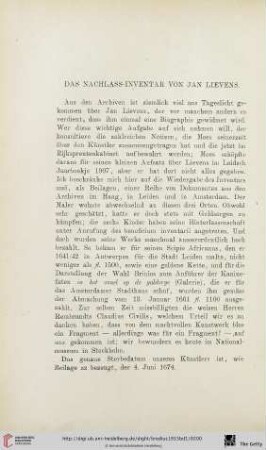 Das Nachlass-Inventar von Jan Lievens