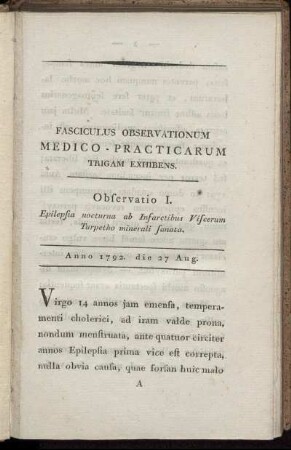 Fasciculus Observationum Medico - Practicarum Trigam Exhibens.