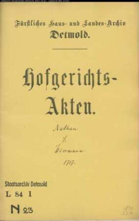 Nathan, Salomon zu Schötmar gegen Wissmann zu Ehrentrup - Schuldforderung