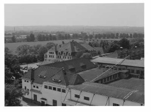 Dresden-Friedrichstadt, Schlachthofring 6. Ehem. Städtischer Vieh- und Schlachthof (1902-1910, H. Erlwein). Blick vom Kessel- und Maschinenhaus über das Gelände
