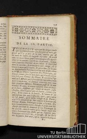 Sommaire de la IV. partie. Les avantures de telemaque, quatrieme partie.