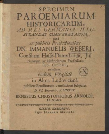Specimen Paroemiarum Historicarum : Ad Res Germaniæ Illustrandas Comparatarum