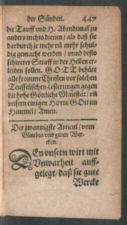 Der zwantzigste Articul/ vom Glauben und guten Wercken