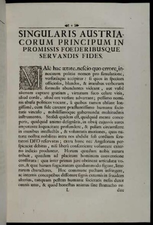 Singularis Austriacorum Principum In Promissis Foederibusque Servandis Fides.