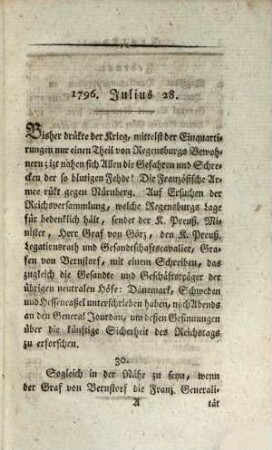 Regensburg von den französischen Truppen in den Jahren 1796 u. 1800 feindlich bedroht und endlich in Besitz genommen