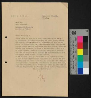 2 Briefe.- Bittbrief des Gefreiten Fritz Ehrenberg an Admiral Rogge.- Antwortschreiben Admiral Rogges - Dokumente unmittelbar nach dem 2. Weltkrieg, u.a. Entnazifizierungsverfahren