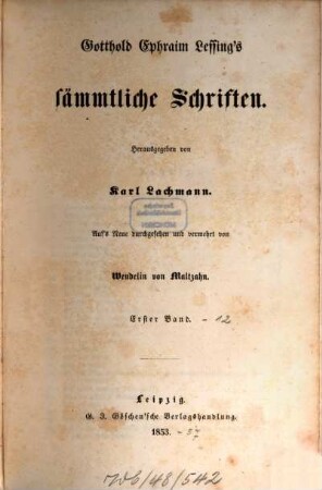 Gotthold Ephraim Lessing's sämmtliche Schriften. 1
