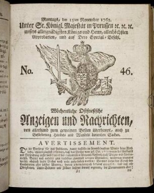No. 46. Montags, den 15ten November 1762.