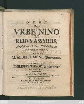 De Urbe Nino Et Rebus Assyriis, : Amplissimo Ordine Philosophorum benevole annuente,