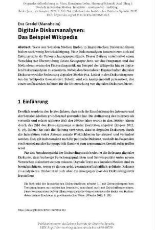 Digitale Diskursanalysen: Das Beispiel Wikipedia
