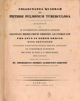 Collectanea quaedam de phthisi pulmonum tuberculosa