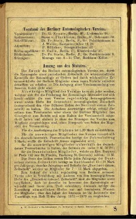 Vorstand des Berliner Entomologischen Vereins.