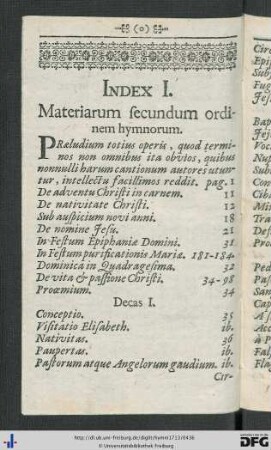 Index I. Materiarum secundum ordinem hymnorum.